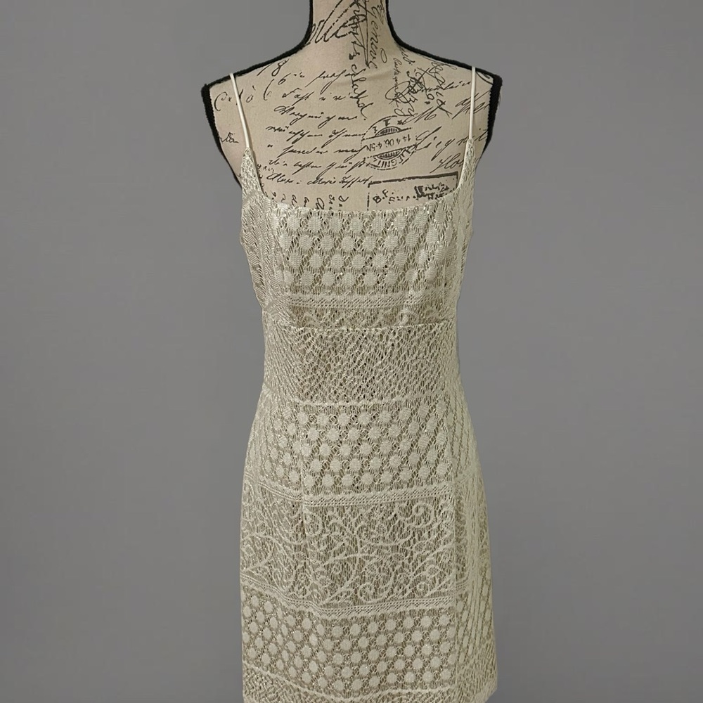 NWT Retro Bari Jay Gold & Lace Overlay Mini Dress - Size 11-12